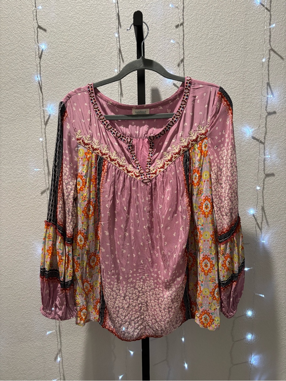 Sundance Mauve Floral-Print Boho Tunic with Multicolor Sleeves - Picture 4 of 10